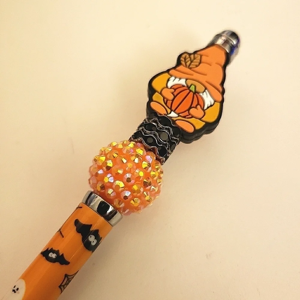 Handmade Halloween Fall Pumpkin Gnome Beaded Silicone Focal Bead Pen